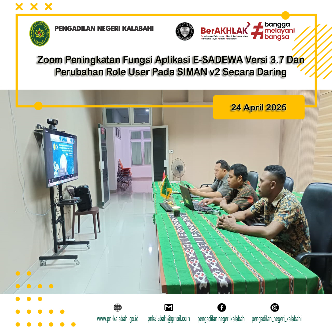 ZOOM PENINGKATAN FUNGSI APLIKASI E-SADEWA VERSI 3.7 DAN PERUBAHAN ROLE USER PADA SIMAN v2 SECARA DARING.