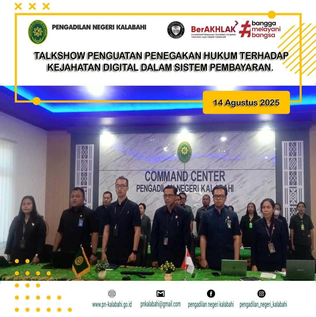 PENGADILAN NEGERI KALABAHI MENGHADIRI ACARA RAPAT KOORDINASI TALKSHOW PENGUATAN PENEGAKAN HUKUM TERHADAP KEJAHATAN DIGITAL DALAM SISTEM PEMBAYARAN SECARA DARING MENGGUNAKAN APLIKASI ZOOM MEETING