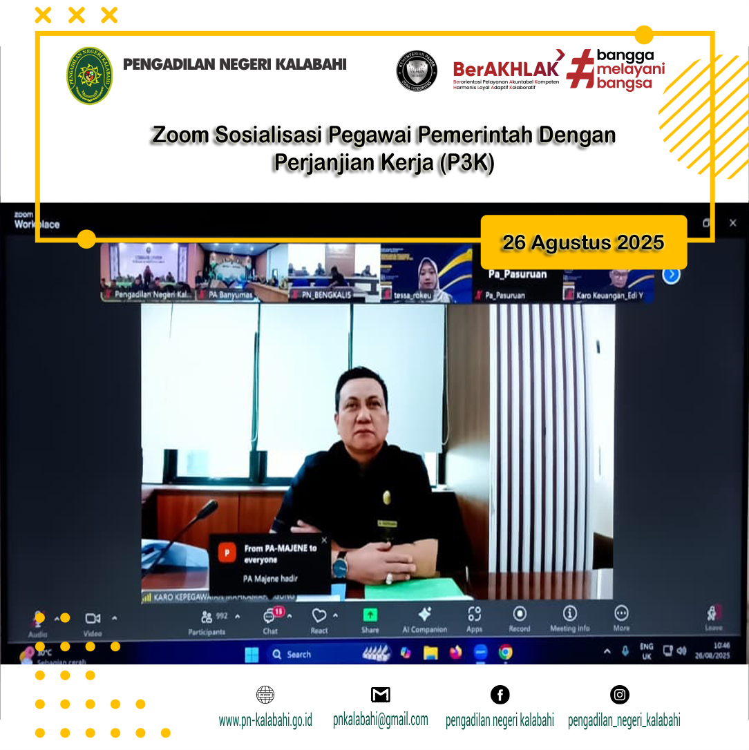 SOSIALISASI PEGAWAI PEMERINTAH DENGAN PERJANJIAN KERJA (PPPK) MELALUI VIRTUAL ZOOM.
