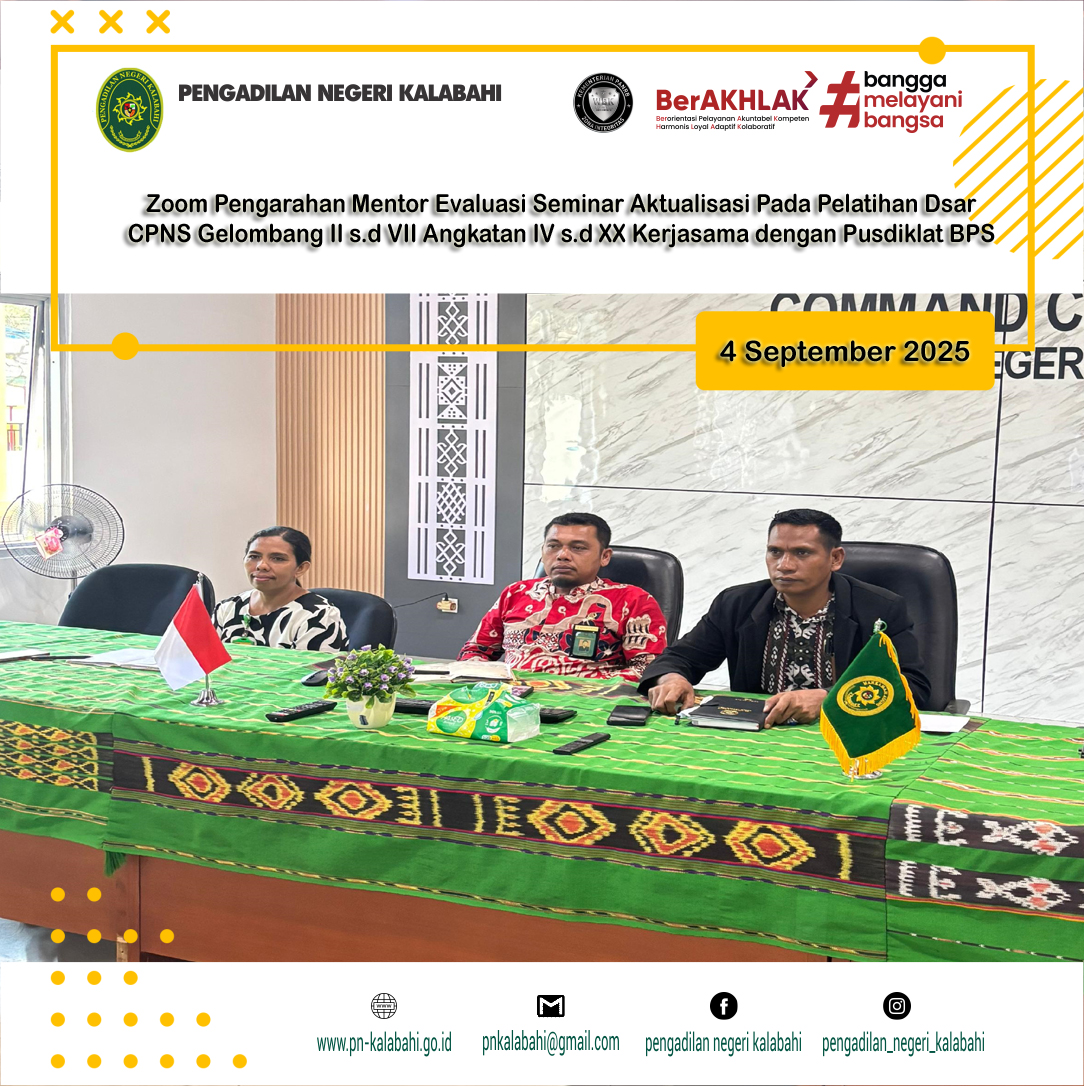 PENGARAHAN MENTOR EVALUASI SEMINAR AKTUALISASI PADA PELATIHAN DASAR CPNS GELOMBANG II s.d VII ANGKATAN IV s.d XX KERJASAMA DENGAN PUSDIKLAT BPS MELALUI VIRTUAL ZOOM.