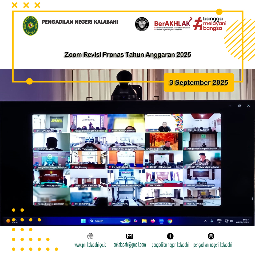 KOORDINASI TINDAK LANJUT REVISI ANGGARAN DAN VOLUME KEGIATAN PRIORITAS NASIONAL SATKER PENGADILAN TINGKAT PERTAMA DI LINGKUNGAN PERADILAN UMUM MELALUI VIRTUAL ZOOM.