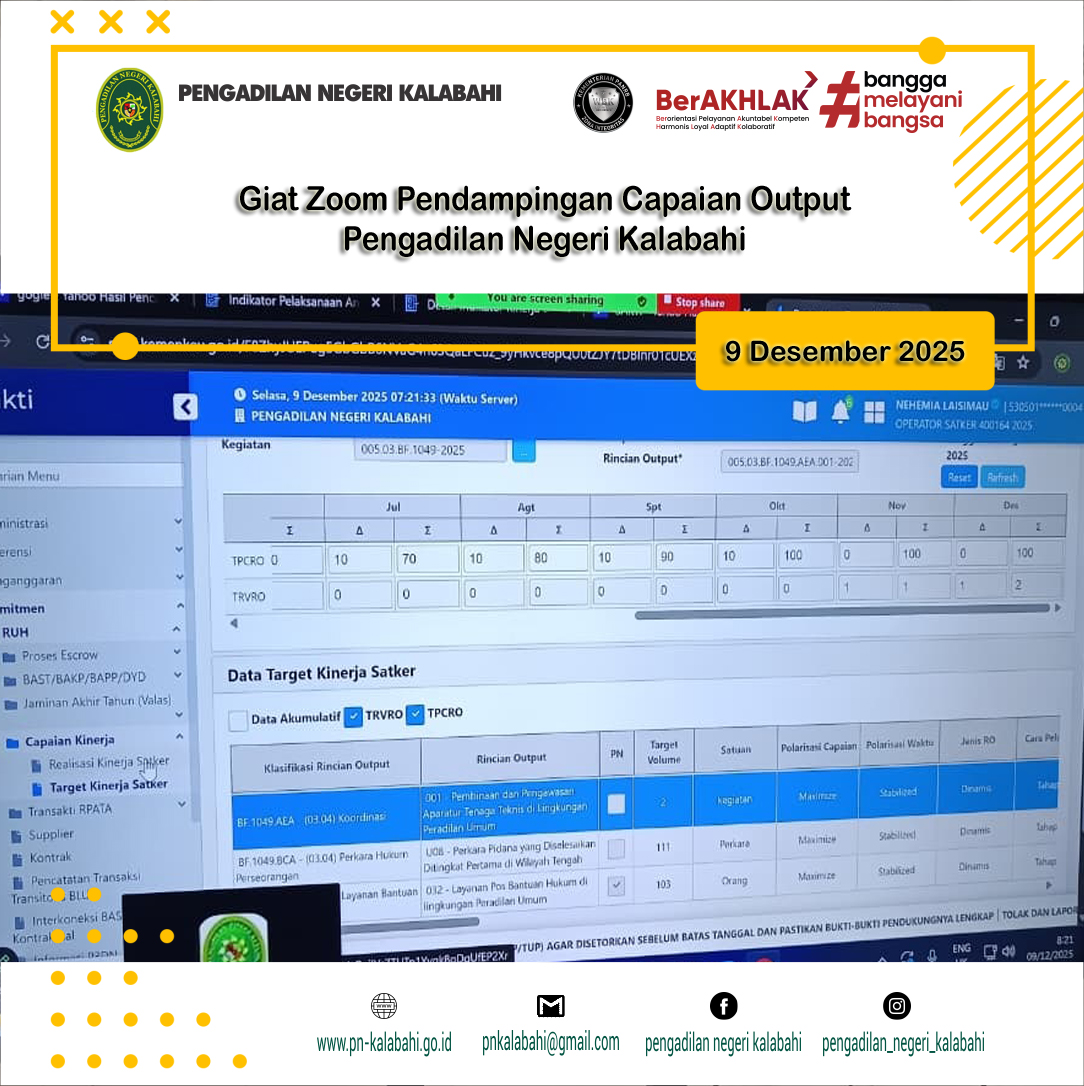 GIAT ZOOM PENDAMPINGAN CAPAIAN OUTPUT PENGADILAN NEGERI KALABAHI